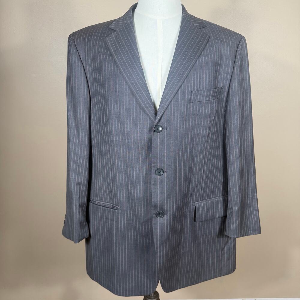 F.R. Tripler Mens Silk Wool Blend PIn Striped Gray Blazer Suit Coat Size 46